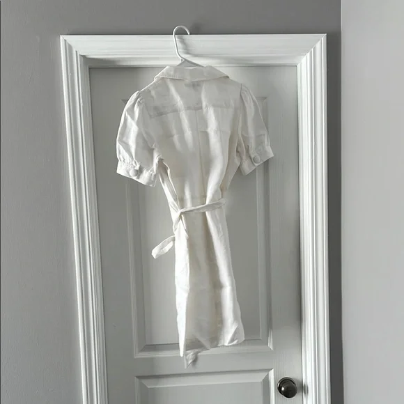 Boden White Button-Front Mini Dress with Tie Waist - Picture 3 of 3